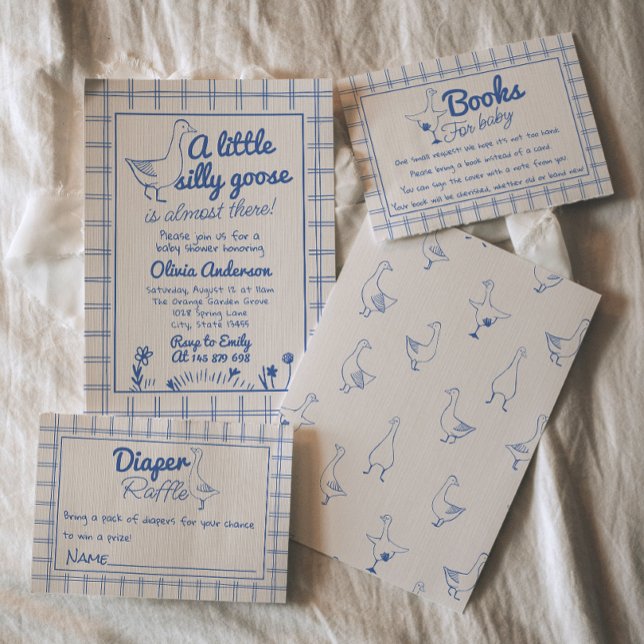 Blue Baby Boy Handgezogene Albern Gänse Kinderdusc Einladung (Von Creator hochgeladen)