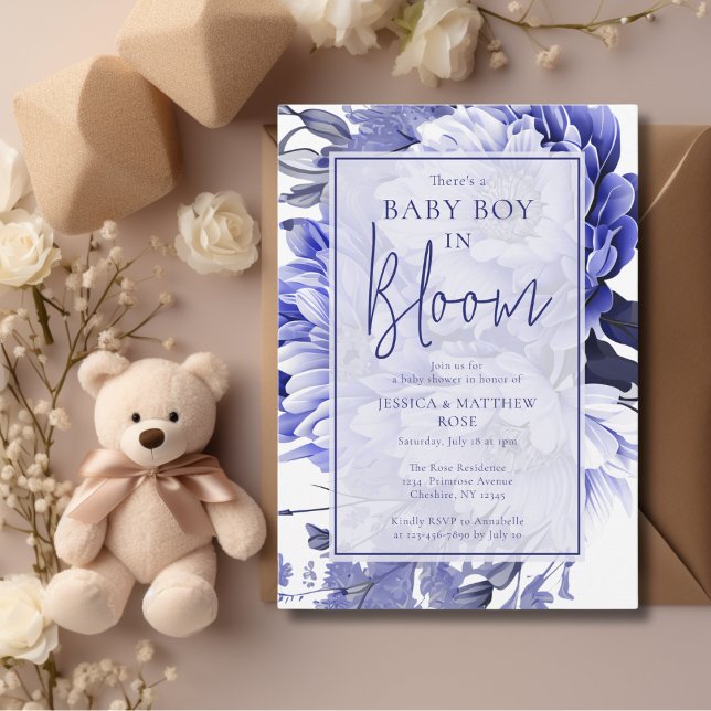 Blue Baby Boy in Bloom Baby Shower Einladung (Von Creator hochgeladen)