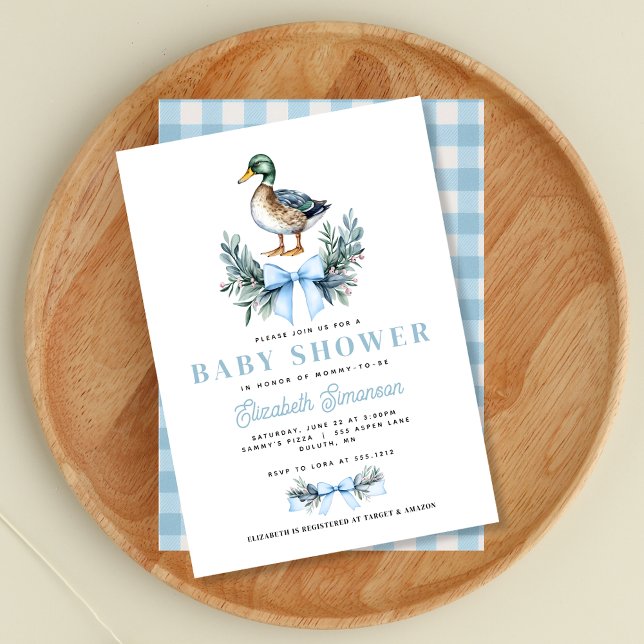 Blue Baby Boy Mallard Duck Baby Duck Einladung (Blue Baby Boy Mallard Duck Baby Shower Invitation)