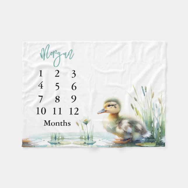 Blue Baby Boy Milestone Blanket Enten Fleecedecke (Vorderseite (Horizontal))