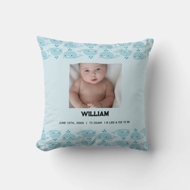 Blue Baby Boy Name Geburtsdatum | Foto Baby Kissen (Vorderseite)