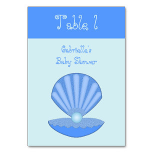 Blue Baby Boy Oyster Muschel und Pearl Baby Dusche Tischnummer