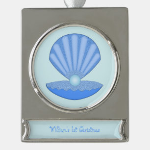 Blue Baby Boy Oyster Muschel und Pearl Custom Banner-Ornament Silber