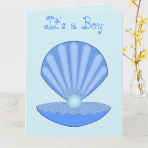 Blue Baby Boy Oyster Muschel und Pearl Custom Karte