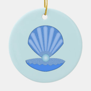 Blue Baby Boy Oyster Muschel und Pearl Custom Keramik Ornament
