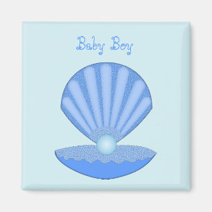 Blue Baby Boy Oyster Muschel und Pearl Custom Magnet