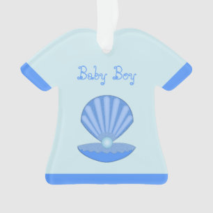 Blue Baby Boy Oyster Muschel und Pearl Custom Ornament