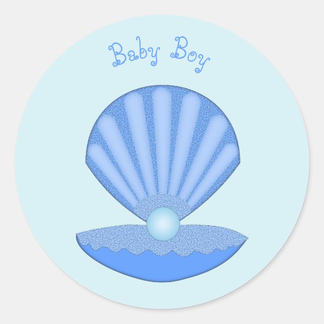 Blue Baby Boy Oyster Muschel und Pearl Custom Runder Aufkleber (Vorderseite)