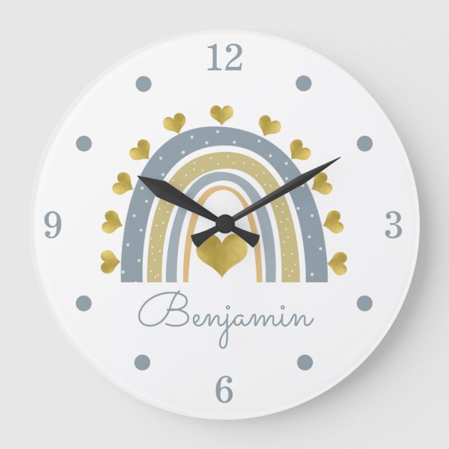 Blue Baby Boy Rainbow Kinderzimmer Akrylic Wall Cl Große Wanduhr (Vorderseite)