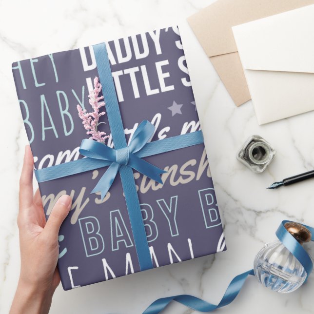 Blue Baby Boy Redewendungen Baby Shower Baby Gesch Geschenkpapier (Schenken)