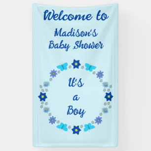 Blue Baby Boy Schmetterlinge und Blume Babydusche Banner