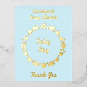 Blue Baby Boy Schmetterlinge und Blume Babydusche Folien Feiertagspostkarte