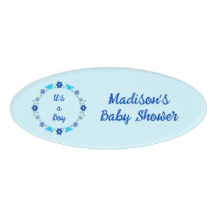 Blue Baby Boy Schmetterlinge und Blume Babydusche Namenschild
