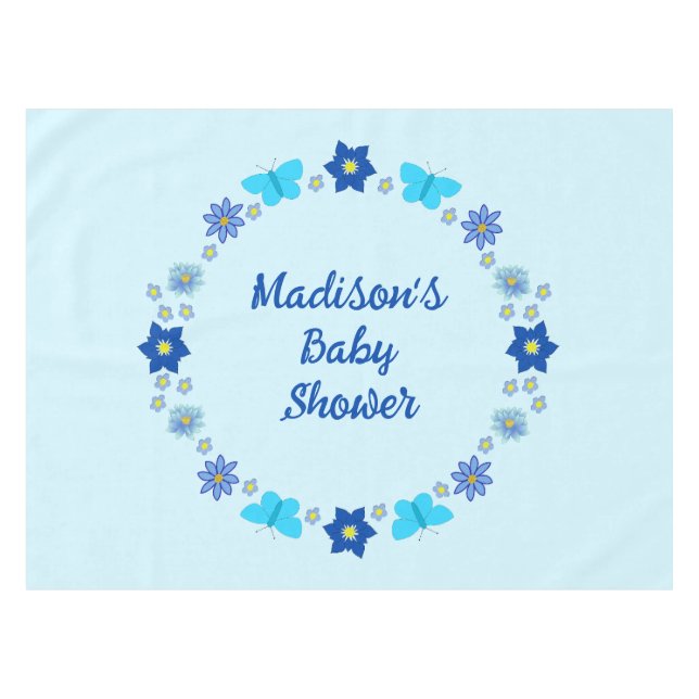 Blue Baby Boy Schmetterlinge und Blume Babydusche Tischdecke (Vorderseite (Horizontal))