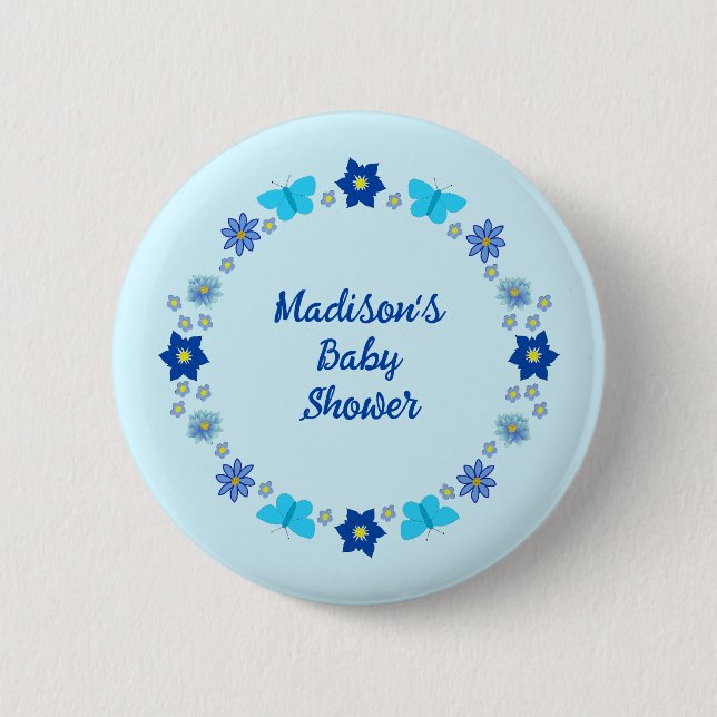 Blue Baby Boy Schmetterlinge und Blume Custom Button (Vorderseite)