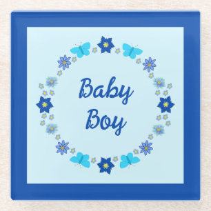 Blue Baby Boy Schmetterlinge und Blume Custom Glasuntersetzer