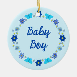 Blue Baby Boy Schmetterlinge und Blume Custom Keramik Ornament