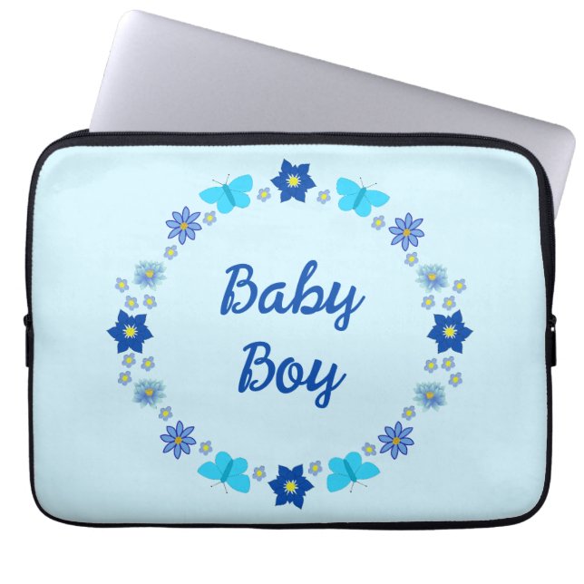 Blue Baby Boy Schmetterlinge und Blume Custom Laptopschutzhülle (Vorderseite)