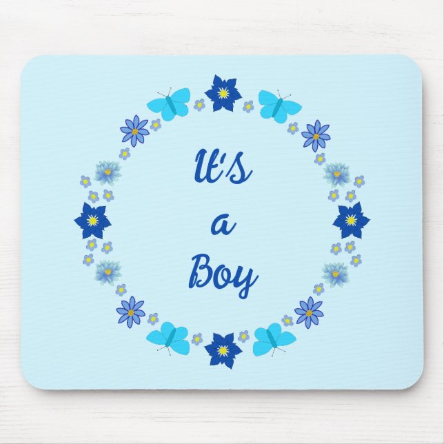 Blue Baby Boy Schmetterlinge und Blume Custom Mousepad (Vorne)