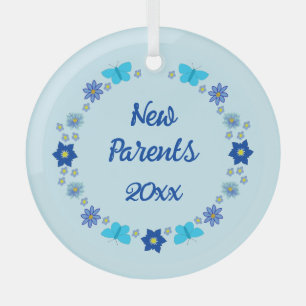 Blue Baby Boy Schmetterlinge und Blume Custom Ornament Aus Glas
