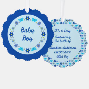 Blue Baby Boy Schmetterlinge und Blume Custom Ornament Karte