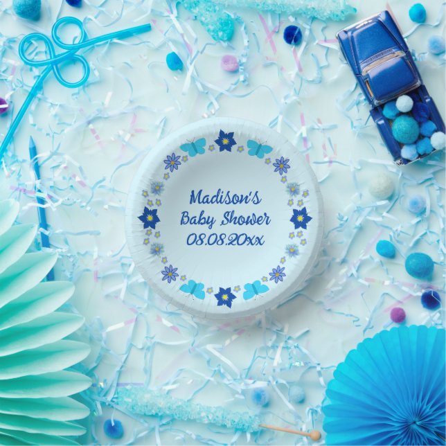 Blue Baby Boy Schmetterlinge und Blume Custom Pappteller (Party)