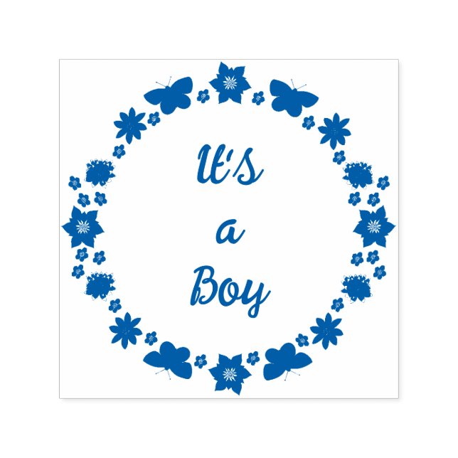Blue Baby Boy Schmetterlinge und Blume Custom Permastempel (Design)