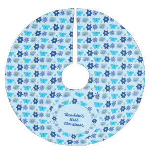 Blue Baby Boy Schmetterlinge und Blume Custom Polyester Weihnachtsbaumdecke