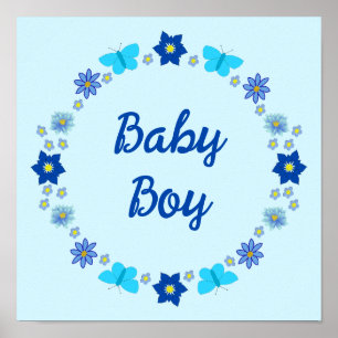 Blue Baby Boy Schmetterlinge und Blume Custom Poster