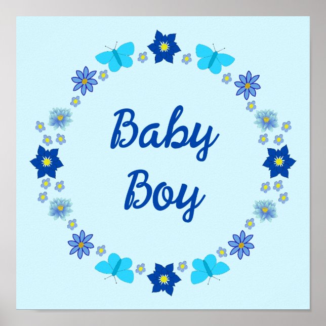 Blue Baby Boy Schmetterlinge und Blume Custom Poster (Vorne)