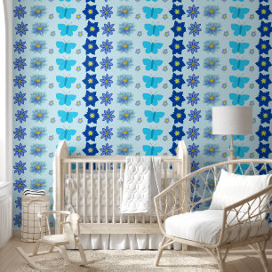 Blue Baby Boy Schmetterlinge und Blume Gemustert Tapete