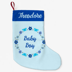 Blue Baby Boy Schmetterlinge und Blume Individuell Kleiner Weihnachtsstrumpf