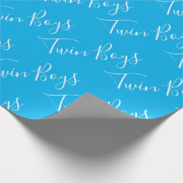 Blue Baby Boy Script Twin Boys Wrapping Paper Geschenkpapier