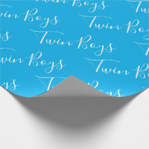 Blue Baby Boy Script Twin Boys Wrapping Paper Geschenkpapier
