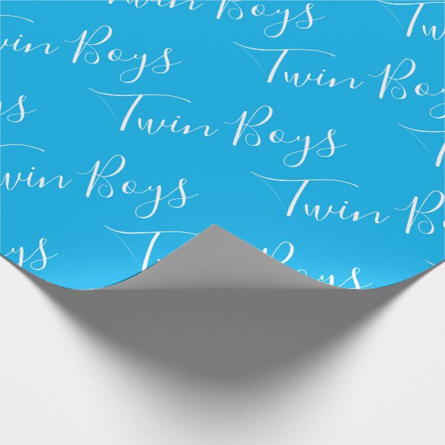 Blue Baby Boy Script Twin Boys Wrapping Paper Geschenkpapier (Ecke)