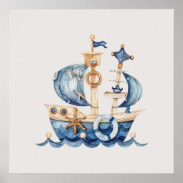 Blue Baby Boy Segelschiff Poster