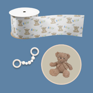 Blue Baby Boy Teddy Bear Watercolor Baby Satinband