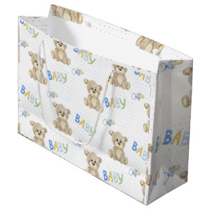 Blue Baby Boy Teddy Bear Watercolor Babydusche Große Geschenktüte