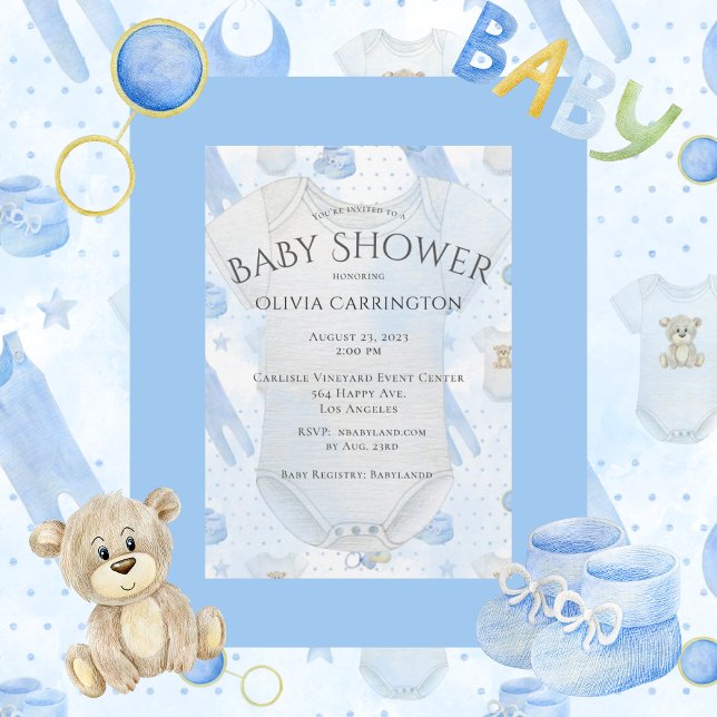Blue Baby Boy Watercolor Baby Dusche Einladung (Von Creator hochgeladen)
