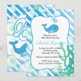 Blue Baby Boy Whale Babyshower Einladung