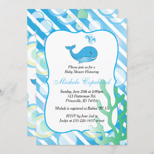 Blue Baby Boy Whale Babyshower Einladung