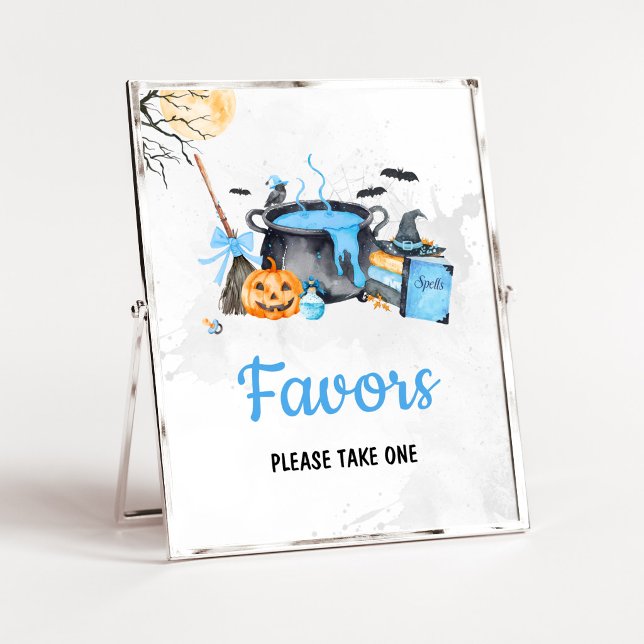 Blue Baby braut Hexen-Geschenke-Schild Poster (Boy Halloween Witch Baby Shower Favors SIgn)