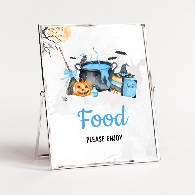 Blue Baby braut Hexenessen Schild (Boy Halloween Witch Baby Shower Food Sign)