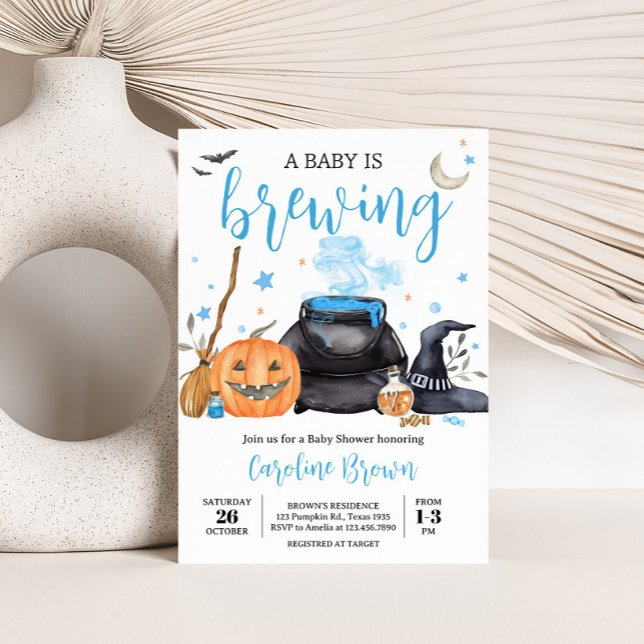 Blue Baby braut Niedliche Halloween Baby Dusche Einladung (Baby is Brewing Baby Shower Invitation
)