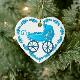 Blue Baby Buggy Heart Keramik Ornament
