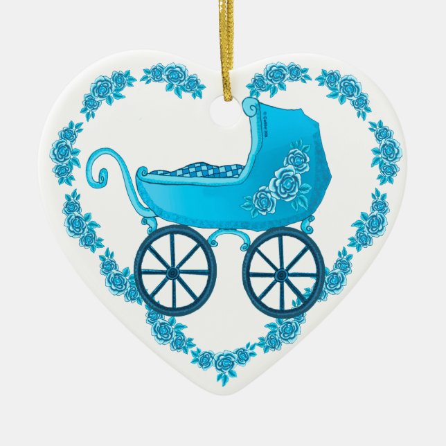 Blue Baby Buggy Heart Keramik Ornament (Vorne)