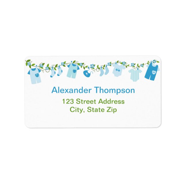 Blue Baby Clothesline Address Labels Adressaufkleber (Vorne)