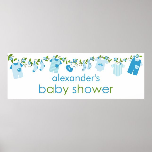 Blue Baby Clothesline Baby Showbanner Poster (Vorne)
