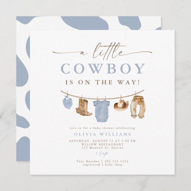 Blue Baby Clothesline Little Cowboy Baby Dusche (Vorne/Hinten)