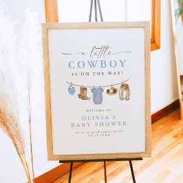 Blue Baby Clothesline Little Cowboy Baby Dusche Poster